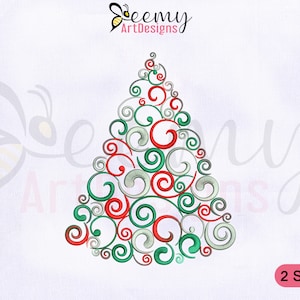 Swirl Christmas Tree Embroidery Design, 4x4 & 5x7 Hoop, Colorful Christmas Tree Machine Embroidery Design, Christmas Tree Embroidery Designs