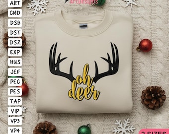 Ohh Deer Embroidery Design, Antler Reindeer (4x4 & 5x7 Hoop) (Digital Download)
