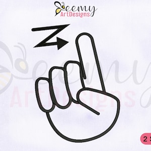 Disegno per ricamo con alfabeto Z in lingua dei segni per sordi / Telaio 4x4 e 5x7 EMB / Disegno per ricamo con alfabeto Z in lingua dei segni / Disegno per ricamo con segno della mano Z