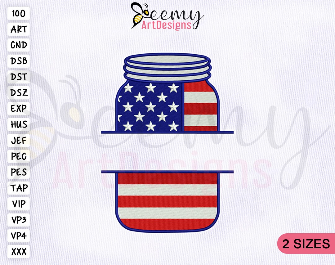 4th of July Mason Jar Monogram Machine Embroidery Design 4x4 & 5x7 in