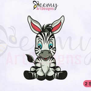 Sitzendes Zebra, Maschinenstickerei, 4x4 & 5x7 Hoop, Zebra Maschinenstickerei, Baby Tier Stickerei, Zebra-Stickerei
