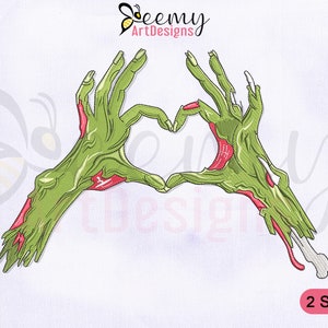 Zombie Hands Love Heart Embroidery Design, 4x4 & 5x7 Hoop, Horror Embroidery Designs, Zombie Hands Embroidery Design, Zombie Embroidery File