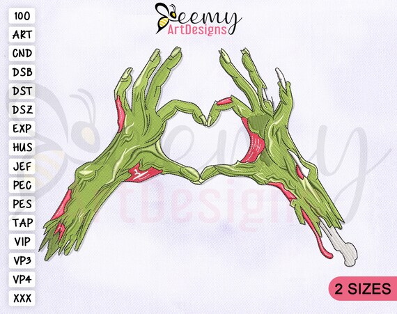Zombie Hands Love Heart Embroidery Design, 4x4 & 5x7 Hoop, Horror  Embroidery Designs, Zombie Hands Embroidery Design, Zombie Embroidery File  - Etsy