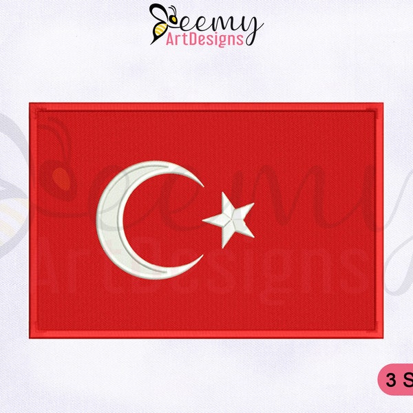 Turkey Flag Machine Embroidery Design | 2.5x2.5 Hat Design | 4x4 Hoop | 5x7 Hoop | Turkey Flag Embroidery Designs | Flags Embroidery Designs