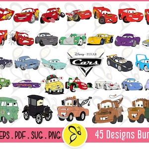 Cars Vector Art Designs Bundle, Lightning McQueen Svg, Mater Svg, Flo Cars, Strip Weathers, Mater The Greater, Lizzie Cars Svg Vector Design