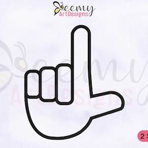 Disegno per ricamo a macchina con segno dell&#39;alfabeto L / Disegno per ricamo su telaio 4x4 e 5x7 / Disegno per ricamo con segno della mano L / Disegno per ricamo con segno della mano L per sordi