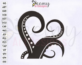 Octopus Tentacles Machine Embroidery Design, 4x4 Hoop Design, Octopus Embroidery Designs, Octopus Tentacles Silhouette Embroidery Design