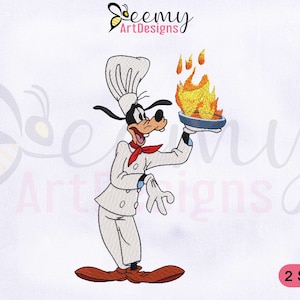 Goofy Holding Fire Pan Embroidery Design | Chef EMB Design | Goofy Barbecue Embroidery | Goofy Embroidery Design | 4 Sizes Embroidery Design