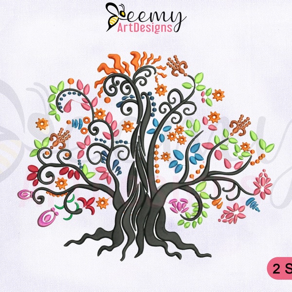 Colorful Life of Tree Embroidery Design, 4x4 and 5x7 Hoop, Life Tree Embroidery Designs, Tree of Life Embroidery Designs, Colorful Tree EMB