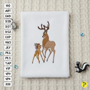 Desenho de bordado Bambi e Príncipe, para bastidores 4x4 e 5x7 (Download instantâneo)