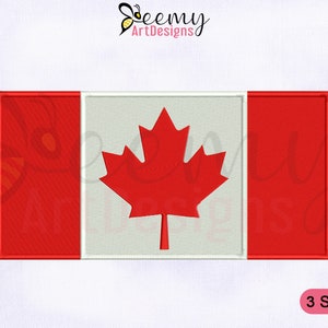 May include: A red and white Canadian flag with a red maple leaf in the centre. The flag is embroidered and has a white background with a red border. The text "3 SIZES" is visible in the bottom right corner of the image.