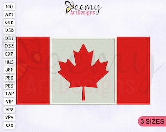 Canada Flag Machine Embroidery Design, 2.5x2.5, 4x4 and 5x7 Hoop, Flag of Canada Machine Embroidery Designs, Canadian Flag Embroidery Design