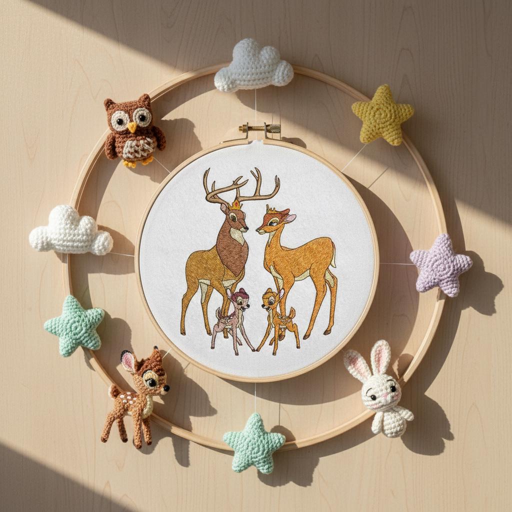 Bambi Family Machine Embroidery Design, 4x4 & 5x7 Hoop, Bambi