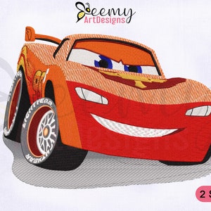 Desenho de bordado à máquina do Relâmpago McQueen, desenhos de bordado McQueen, desenhos de bordado de carro McQueen, desenhos de bordado à máquina em 2 tamanhos