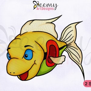 Colorful Fish Machine Embroidery Design, 4x4 & 5x7 Hoop, Fish Embroidery Design, Golden Fish Embroidery Design, Sea Animal Embroidery Design