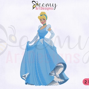 Cinderella Holding Dress Embroidery Design, Princess EMB, Princess Cinderella Dress Embroidery Design, 2 Sizes Machine Embroidery Designs