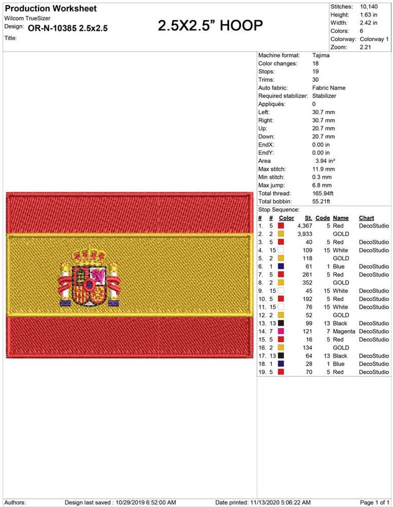 Spain Flag Machine Embroidery Design 2.5x2.5 Cap Design 4x4 Hoop 5x7 Hoop Spain Flag Embroidery Designs Flags Embroidery Designs imagem 2