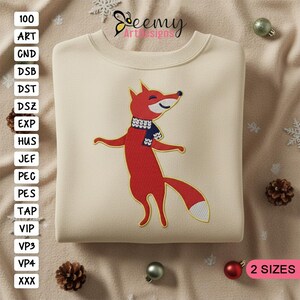 Christmas Fox Machine Embroidery Design, 4x4 & 5x7 Hoop, Open Arms Christmas Fox Embroidery Design, Cute Christmas Animal Embroidery Designs