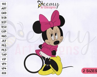 Minnie Mouse With Pink Bow Embroidery Design, Minnie Embroidery, Minnie With Pink Bow Embroidery Designs, 2 Sizes Machine Embroidery Designs