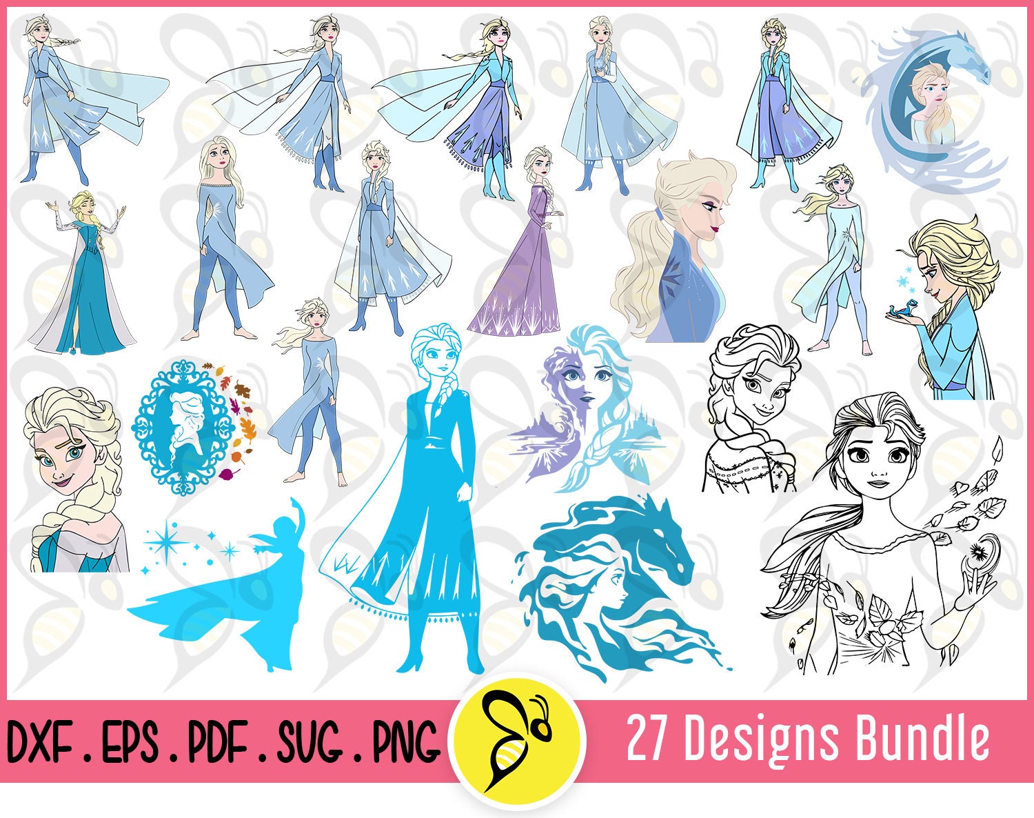 Frozen Princess SVG Vector Art Bundle, Frozen Princess Elsa With Horse ...