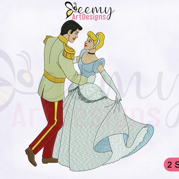 Prinzessin Cinderella and Charming Embroidery Design | 4x4 und 5x7 Hoop EMB Design | Prinz Charming Stickdatei | Aschenputtel EMB Design
