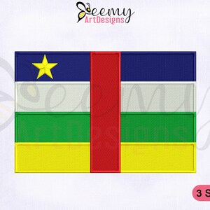 Zentralafrikanische Republik Flagge Stickmuster, 2,5x2,5, 4x4 und 5x7 Hoop Afrikanische Flagge Stickmuster, Länder Flagge Maschinenstickerei