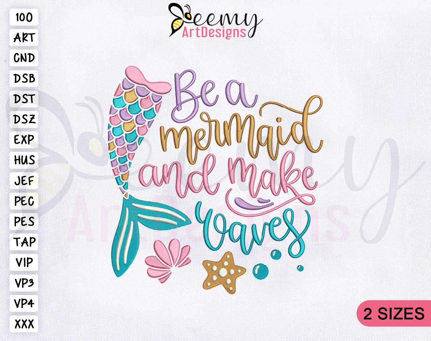 ファニー Be a Mermaid and Makes Waves Embroidery Design, 4x4 and 5x7