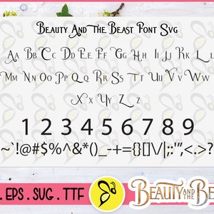 La bella e la bestia Font SVG, Dxf, Eps, alfabeto vettoriale, Font Svg, file Svg per Silhouette Cameo o Cricut, file Svg Font TTF