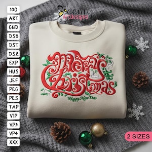 Merry Christmas & Happy New Year Embroidery Design, 4x4 and 5x7 Hoop, Christmas Embroidery Design, Happy New Year Machine Embroidery Designs