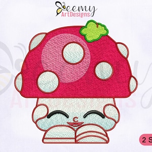 Design de bordado à máquina Shopkins Miss Mushy Moo, bastidor 4x4 e 5x7, design de bordado Shopkins Miss Mushy Moo, design de bordado de cogumelo