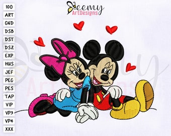 Diseño de bordado de Mickey & Minnie Love, diseño de bordado de Minnie Mouse de aro 4x4, diseño de bordado de Mickey Mouse, diseño de bordado de San Valentín