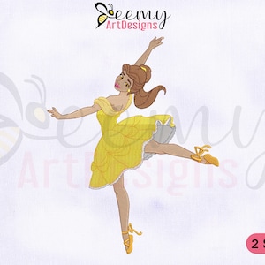 Dancing Princess Belle Embroidery Design, Ballerina Embroidery Design, Beauty & the Beast Belle Embroidery Design, 2 Sizes Embroidery Design