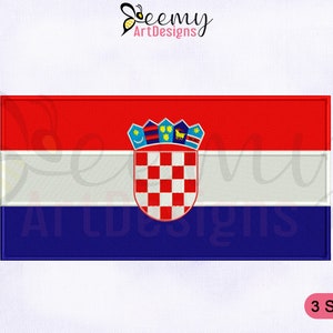 May include: Embroidered design of the Croatian flag. The flag is red, white, and blue with a chequered shield and a crown in the centre. The design is available in three sizes.