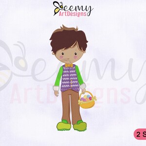 Boy Holding Easter Basket Machine Embroidery Design | 4x4 & 5x7 Hoop | Boy Holding Eggs Basket Embroidery Design | Easter Embroidery Designs
