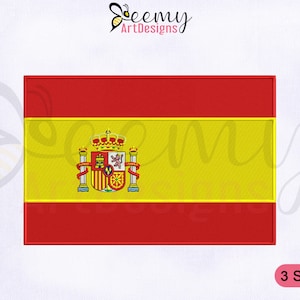 Vlag van Spanje machineborduurontwerp | 2,5 x 2,5 dopontwerp | 4 x 4 hoepel | 5 x 7 hoepel | Borduurontwerpen vlag Spaanse vlag | Borduurontwerpen vlaggen