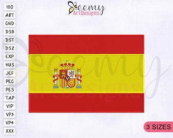 Spain Flag Machine Embroidery Design | 2.5x2.5 Cap Design | 4x4 Hoop | 5x7 Hoop | Spain Flag Embroidery Designs | Flags Embroidery Designs