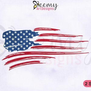 May include: A distressed American flag design in red, white, and blue. The flag is in a faded, worn look, with the stars and stripes appearing slightly frayed. The design is perfect for patriotic crafts and projects.