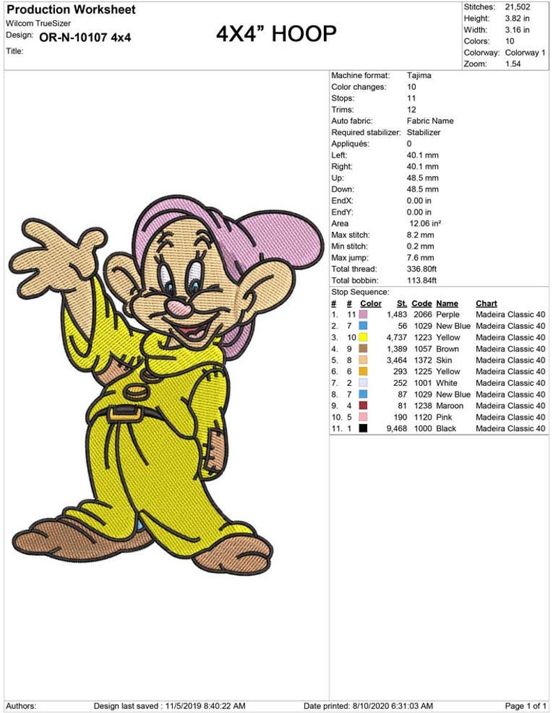 Hello Dopey Machine Embroidery Design | 4x4 and 5x7 Hoop EMB | Dopey Embroidery Design | Snow White and the Seven Dwarfs Embroidery Design image 3