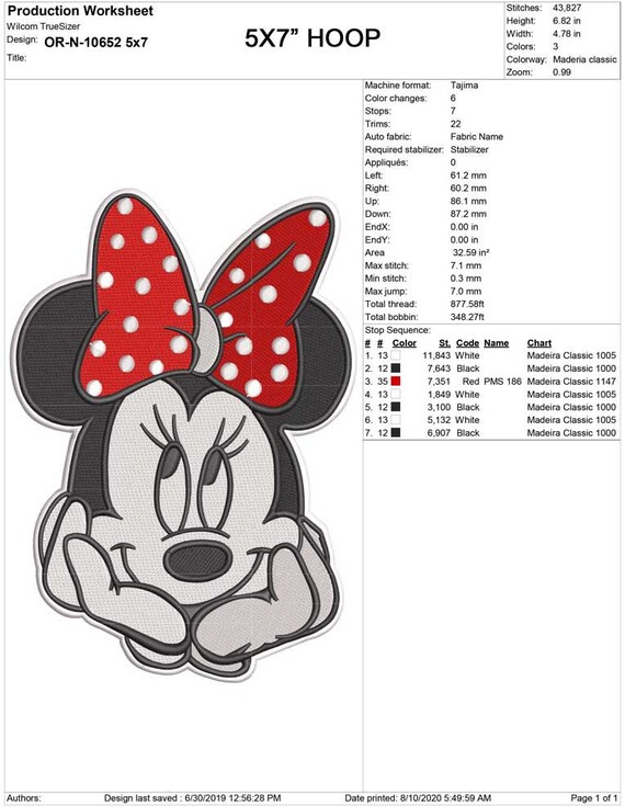 Valentine's Day Minnie Mouse Face Embroidery Design, 4x4 and