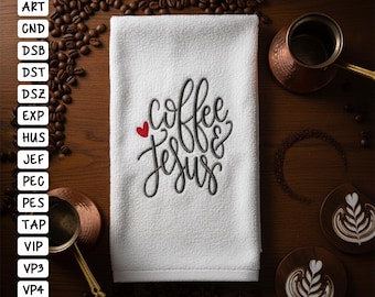 Coffee and Jesus Machine Embroidery Design, 4x4 and 5x7 Hoop, Coffee Embroidery Design, Religious Embroidery Design, Jesus Embroidery Design