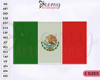 Mexico Flag Machine Embroidery Design | 2.5x2.5 Hoop | 4x4 Hoop EMB | 5x7 Hoop EMB | Mexico Flag Embroidery Design | Flags Embroidery Design