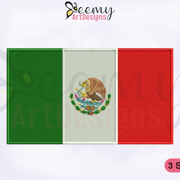 Mexico Flag Machine Embroidery Design | 2.5x2.5 Hoop | 4x4 Hoop EMB | 5x7 Hoop EMB | Mexico Flag Embroidery Design | Flags Embroidery Design