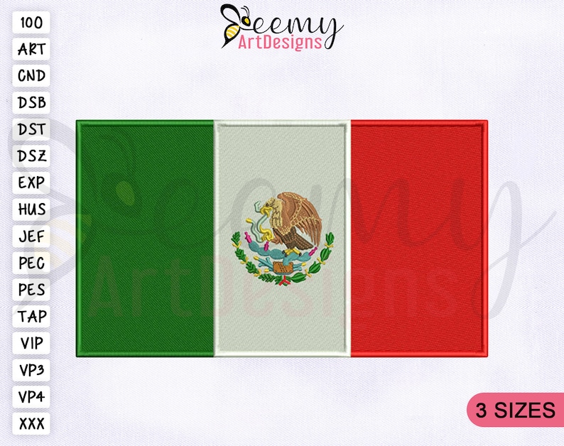 Mexico Flag Machine Embroidery Design 2.5x2.5 Hoop 4x4 - Etsy