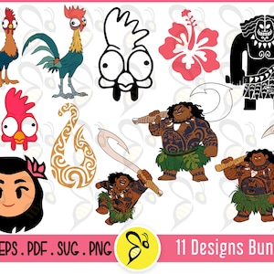 Moana SVG Vector Design Bundle, Baby Moana Vector Design, Moana, Heihei, Maui Wikia, Maui Hook SVG Vector File, Cricut File, Vector Art