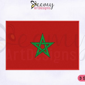 Morocco Flag Machine Embroidery Design, 2.5x2.5 Hat Embroidery, 4x4 & 5x7 Hoop, Country Flags Embroidery, Morocco Flag Embroidery Designs