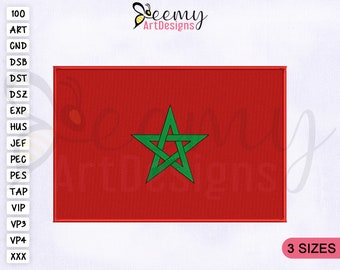 Morocco Flag Machine Embroidery Design, 2.5x2.5 Hat Embroidery, 4x4 & 5x7 Hoop, Country Flags Embroidery, Morocco Flag Embroidery Designs