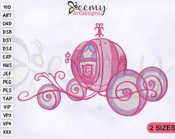 Cinderella Carriage Machine Embroidery Design, Princess Embroidery Designs, Carriage Embroidery Designs, 2 Sizes Machine Embroidery Designs