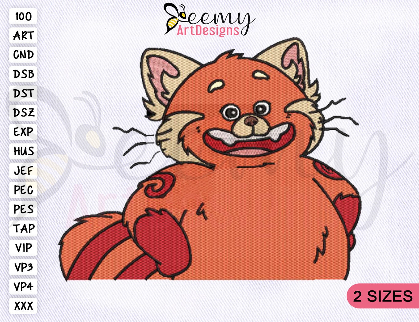 Turning Red Happy Panda Machine Embroidery Design, Turning Happy Panda Embroidery Design, 2 Sizes Embroidery Design, Red Panda EMB Design