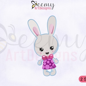 Petit motif de broderie mignon Miss Bunny, cerceau 4 x 4 et 5 x 7 cm, motifs de broderie Miss Bunny Pâques, motif de broderie Machine Miss Bunny