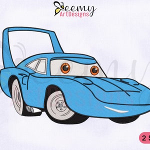 Strip The King Weathers Embroidery Design, Dinoco Blue Car Embroidery Design, 2 Sizes Embroidery 1970 Plymouth Road Runner Embroidery Design